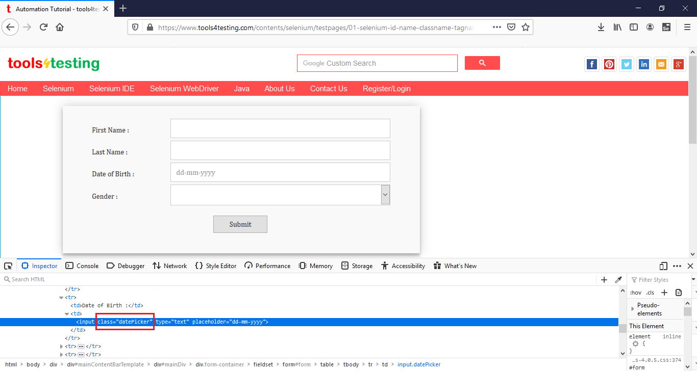 selenium-classname-locator-0